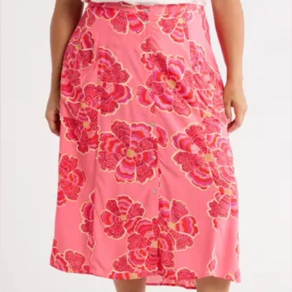 New 1X Dandelion Floral Maxi Pockets Skirt DR2 Vibrant Pink Vacation Graduation